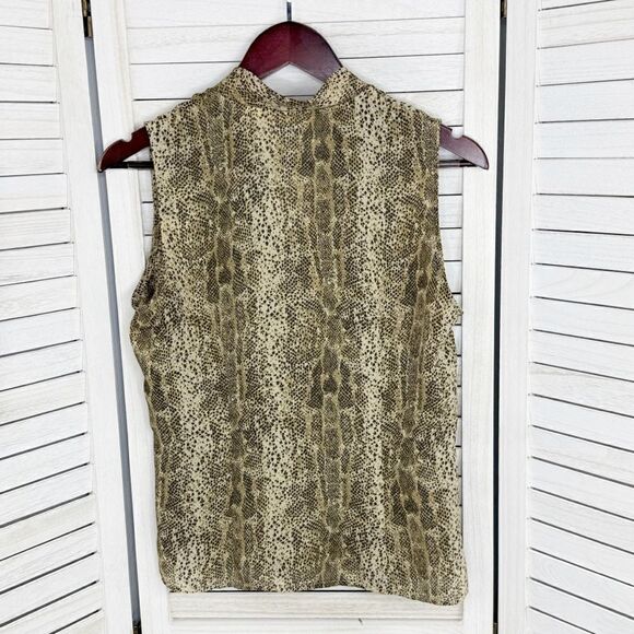Croft & Barrow Snake Print Tie Neck Sleeveless Blouse Tan Small - Picture 8 of 11